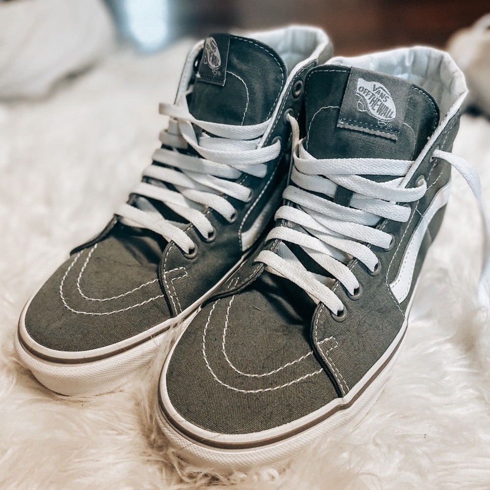 Vans Grey and White Canvas High Tops SK8-Hi